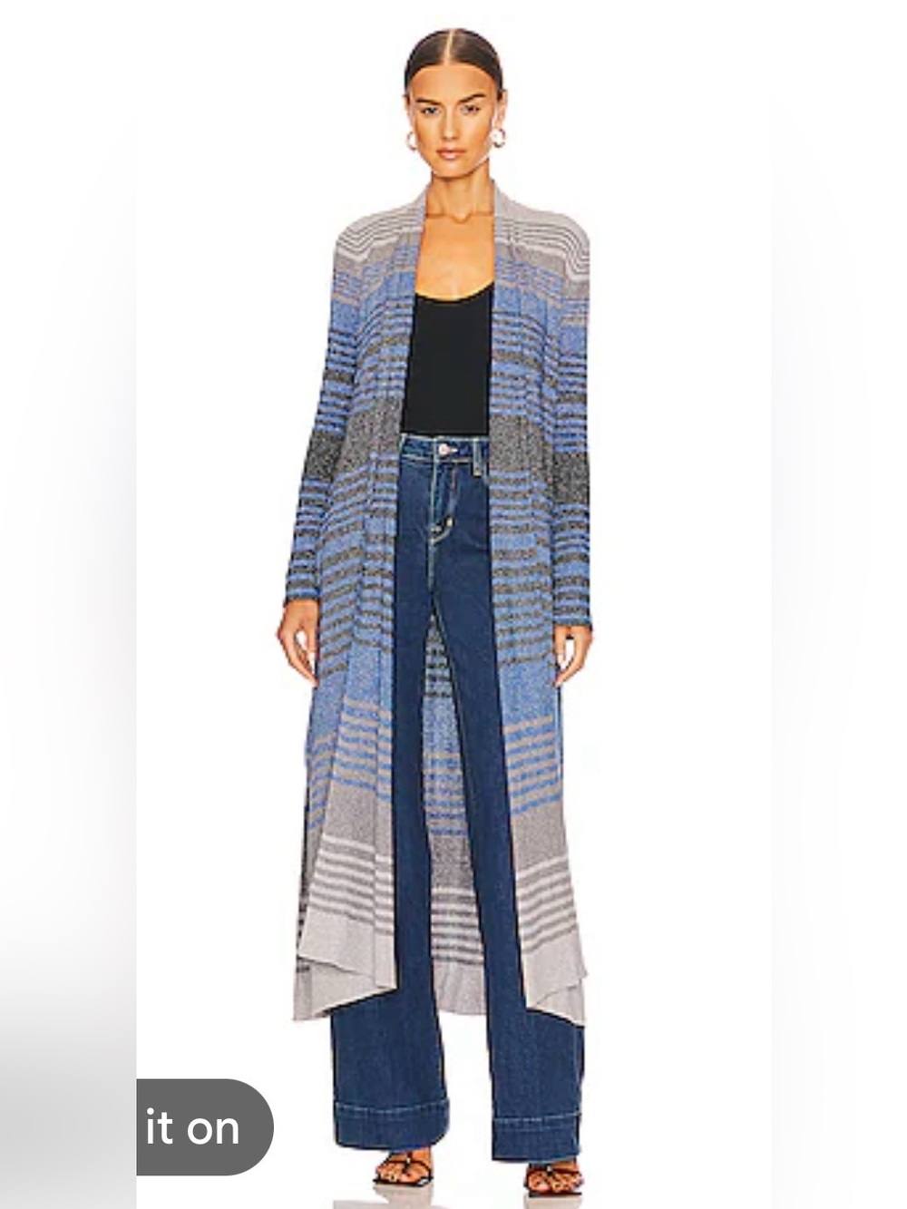L’AGENCE Marija Long Duster Cardigan Women’s M Metallic Striped Knit #196